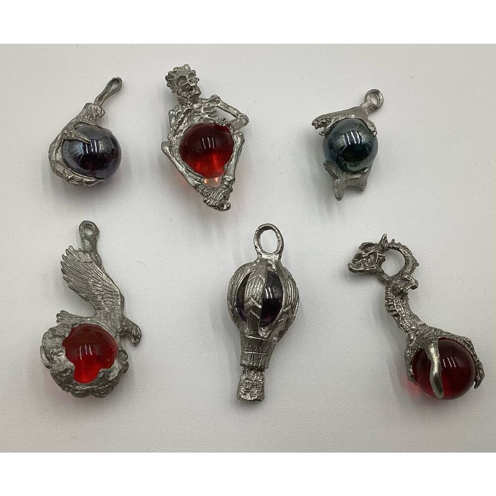 Lot of 6 pewter pendants with crystal glass balls